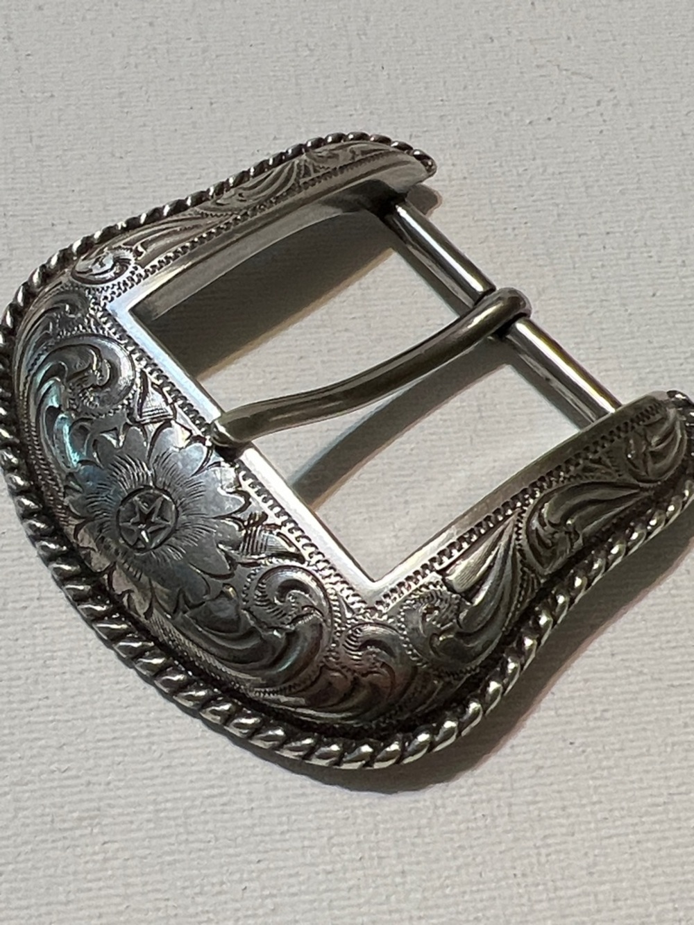 Western Floral Engraved Silver Belt Buckle